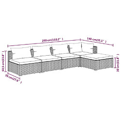 vidaXL Salon de jardin 5 pcs avec coussins résine tressée marron pas cher