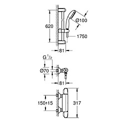 Pack de mitigeur thermostatique douche 1/2 GROHTHERM 1000 + ensemble de douche TEMPESTA 100 - GROHE - 34825001