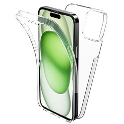 Htdmobiles Coque pour Apple iPhone 15 Plus - housse etui silicone gel fine 360 integrale (avant et arriere) + film ecran - TRANSPARENT