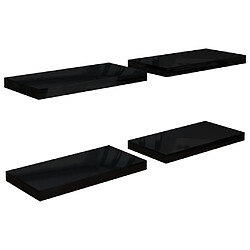 Maison Chic Lot de 4 Étagère murale flottante,Etagère de rangement Noir brillant 50x23x3,8 cm MDF -MN58717