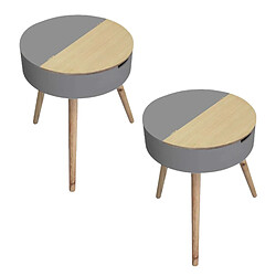 Toilinux 2 Tables de nuit coffre Scandinave - Diam. 45 cm - Gris