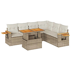 vidaXL Salon de jardin 6 pcs avec coussins beige résine tressée acacia