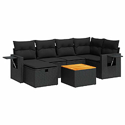 vidaXL Salon de jardin 7 pcs avec coussins noir résine tressée