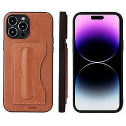 Coque en TPU + PU avec béquille et porte-carte pour votre iPhone 14 Pro Max - marron