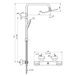 Ideal Standard - Colonne de douche thermostatique Evo Diamant 200 x 200 mm chrome - Ceratherm T100