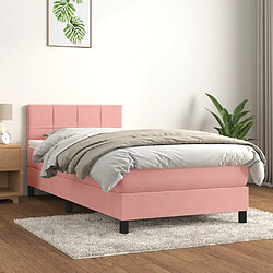 Maison Chic Lit adulte- Lit + matelas,Sommier à lattes de lit avec matelas Rose 100x200 cm Velours -GKD18200