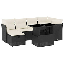 vidaXL Salon de jardin 7 pcs avec coussins noir résine tressée