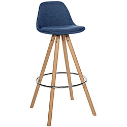 Decoshop26 Tabouret de bar chaise haute x1 repose-pieds style scandinave en tissu bleu structure en bois clair rond 10_0004636