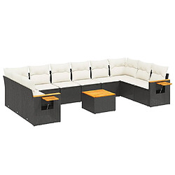 vidaXL Salon de jardin 11 pcs avec coussins noir résine tressée