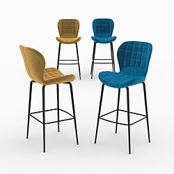 Avis Rendez Vous Deco Pack 4 chaises de bar Mazzia en velours jaune et bleu 75 cm