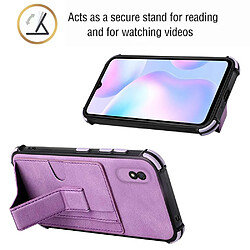 Coque en TPU + PU antichute, rigide avec béquille, porte-cartes violet pour votre Xiaomi Redmi 9A