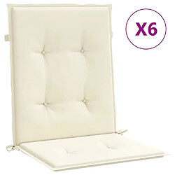 vidaXL Coussins de chaise de jardin à dossier bas lot de 6 crème