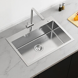 Auralum MAX Évier Cuisine 1 Bac 65x45CM,Evier en Acier Inoxydable 304, Évier encastré et à Poser avec Trop-Plein et Vidange Rapide,Brossé, Kitchen Sink