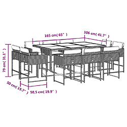 vidaXL Ensemble à manger de jardin 11pcs avec coussins gris poly rotin pas cher