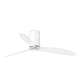 Faro Barcelona Ventilateur de plafond blanc brillant et transparent avec moteur à courant continu intelligent - Télécommande incluse