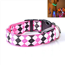 Wewoo Motif à carreaux Rechargeable LED Glow Light Leads Collier pour chien de compagnie petits chiens moyenstaille XL rose