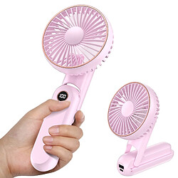 Mini Ventilateur Portable Rechargeable USB avec Base, 5 Modes (Rose)