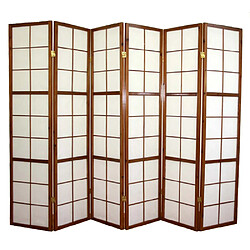 Pegane Paravent japonais Shoji en bois brun de 6 pans L261 x H178,6 cm