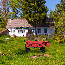 AREBOS Chariot de jardin pliable, Chariot de transport à main, Avec barre de poussée, Pliable, Rouge