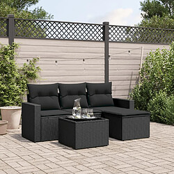 Maison Chic Salon de jardin 5 pcs avec coussins | Ensemble de Table et chaises | Mobilier d'Extérieur noir résine tressée -GKD42969