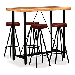 vidaXL Ensemble de bar 5 pcs Bois d'acacia massif et cuir véritable