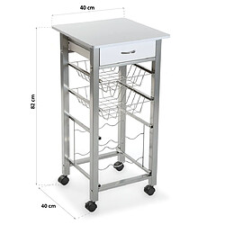 Versa Chariot de cuisine avec roulettes et tiroirs Leicester 40x40x82cm,Bois et métal, Blanc pas cher