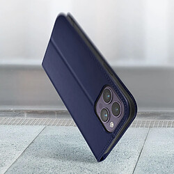 Avizar Housse iPhone 14 Pro Max Cuir Véritable Porte-carte Support Vidéo bleu nuit pas cher