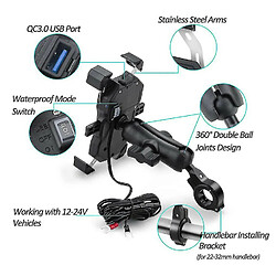 Avis Chrono Support de charge pour téléphone à une touche sans fil Qi QC3.0 USB 2 en 1 support de chargeur de guidon 12V / 24V pour téléphones portables de 3,5 à 6,8 pouces (noir)