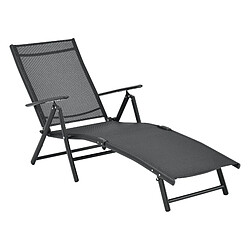 Helloshop26 Transat bain de soleil inclinable 160° bain de soleil avec accoudoirs 150 x 65 x 86 cm noir 03_0006406