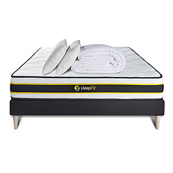 Sleepfit Pack prêt à dormir 160x200 matelas FLEXY + sommier kit noir + 2 oreillers mémoire de forme 60x40cm + Couette Percale 260x240cm