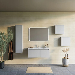 Kiamami Valentina MEUBLE DE SALLE DE BAIN GRIS CLAIR MAT 100CM, LAVABO, MIROIR À LED | MONACO pas cher