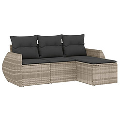 vidaXL Salon de jardin 4 pcs avec coussins gris clair résine tressée