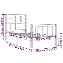 vidaXL Cadre de lit sans matelas noir 100x200 cm bois massif de pin pas cher