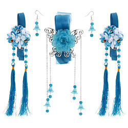 1 ensemble chinois antique pince à cheveux gland ruban fleur goutte boucle d'oreille lac bleu