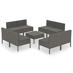 Maison Chic Salon de jardin 9 pcs + coussins - Mobilier/Meubles de jardin - Table et chaises d'extérieur Résine tressée Gris -MN17440