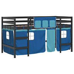 Vidaxl Lit mezzanine enfants et rideaux bleu 90x190cm bois pin massif