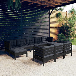 Maison Chic Salon de jardin 10 pcs + coussins - Mobilier/Meubles de jardin - Table et chaises d'extérieur Noir Bois de pin solide -MN51463