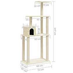 vidaXL Arbre à chat avec griffoirs en sisal Crème 147 cm pas cher