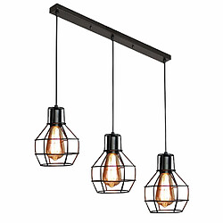 STOEX Lustre Suspension Industrielle Cage en Fer Métal avec Barre de 3 Luminaire E27 Noir pas cher