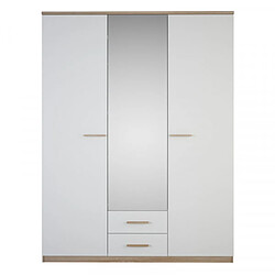 Dansmamaison Armoire 3 portes battantes 2 tiroirs Blanc/Chêne - STAYA