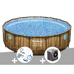 Kit piscine tubulaire ronde Bestway Power Steel avec hublots 4,88 x 1,22 m + Kit d'entretien Deluxe + Pompe à chaleur