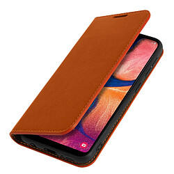 Avizar Étui Galaxy A20e Folio Cuir Véritable Porte cartes Support Vidéo camel