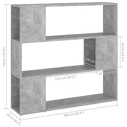 vidaXL Bibliothèque/Séparateur de pièce Gris béton 100x24x94 cm pas cher