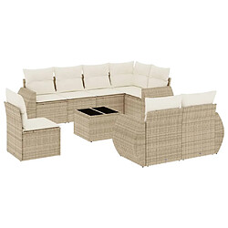 vidaXL Salon de jardin avec coussins 9 pcs beige résine tressée