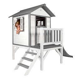 AXI Maison Enfant Beach Lodge XL en BLANC avec Toboggan en Gris | Maison de Jeux en Bois FFC pour Les Enfants | Maisonnette / Cabane de Jeu pour Le Jardin pas cher