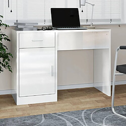 Maison Chic Bureau solide,Table de travail,Bureau d'ordinateur avec tiroir et armoire Blanc brillant 100x40x73 cm -GKD92386