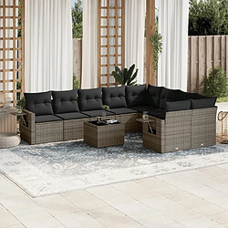 Maison Chic Salon de jardin avec coussins 10 pcs | Ensemble de Table et chaises | Mobilier d'Extérieur gris résine tressée -GKD77553