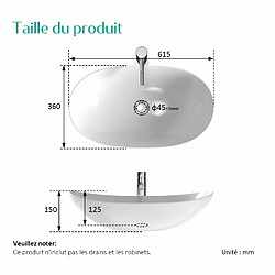 EMKE Vasque à Poser Salle de Bain en céramique, Lavabo ovale en céramique, blanc brillant - 61,5 x 36 x 15,5 cm pas cher