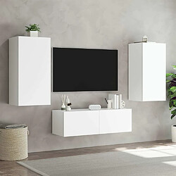 Maison Chic Lot de 3 Meuble TV muraux, Banc TV avec lumières LED pour salon, Meuble de rangement blanc -GKD42859 pas cher