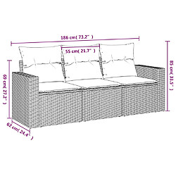 Acheter vidaXL Salon de jardin avec coussins 3 pcs gris résine tressée